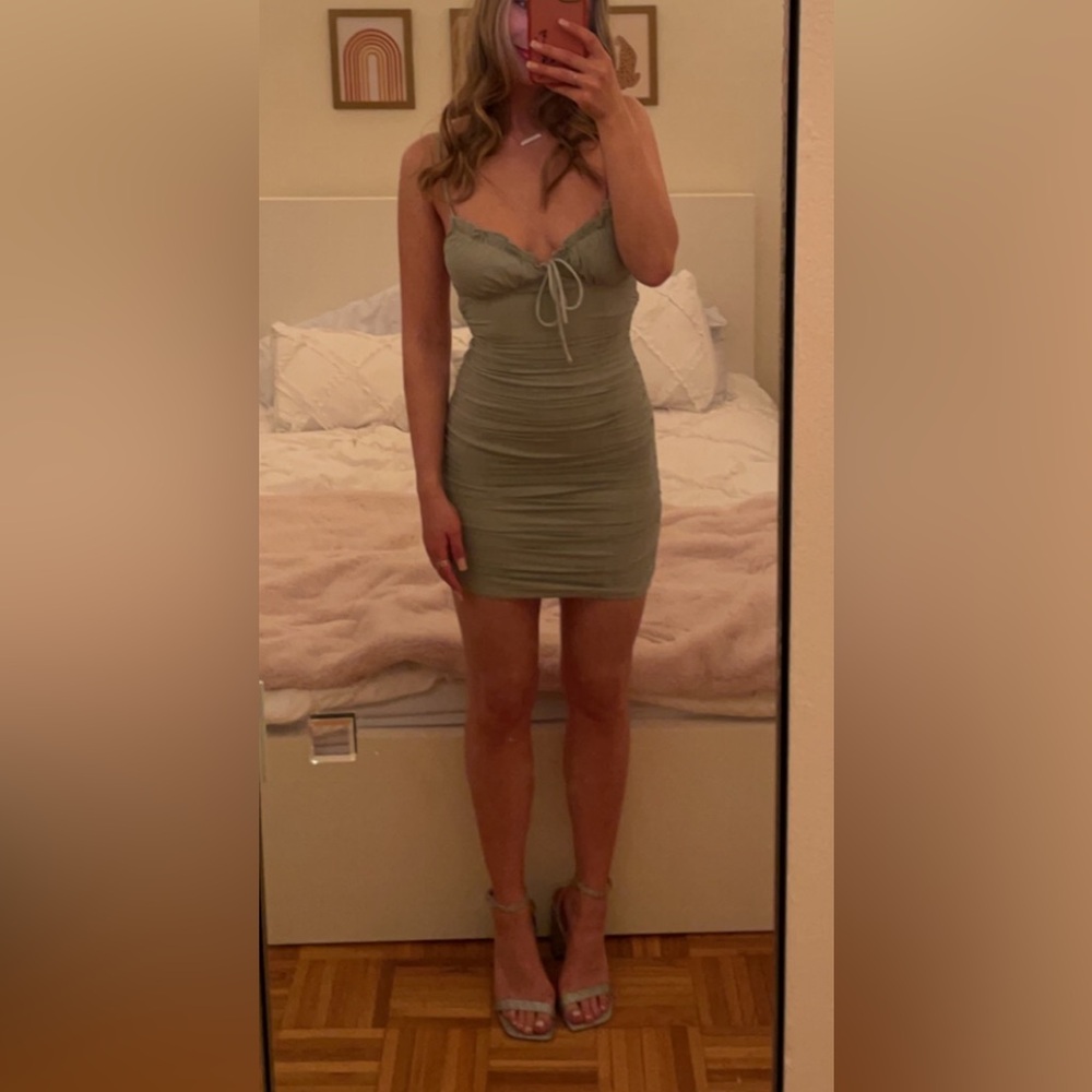 Mint Green Ruched Mini Dress